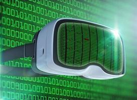 gafas de realidad virtual, hacker futurista, tecnología de Internet y concepto de red foto