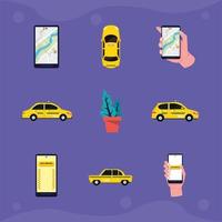 nine taxi service icons vector