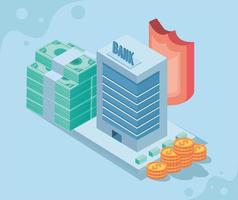 bank building and dollars vector