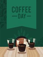 coffee day lettering with glasses vector