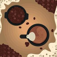 coffee grains and teapot vector