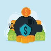piggy savings with dollars vector