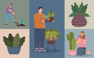 three gardeners workers characters vector