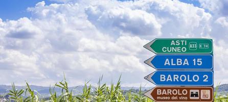 Barolo village road sign, Unesco site, Italy photo