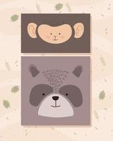 cute monkey and raccoon vector