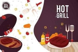 hot grill lettering and food vector