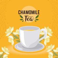 chamomile tea lettering with cup vector