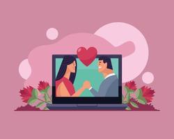 relación de amor a distancia con laptop vector