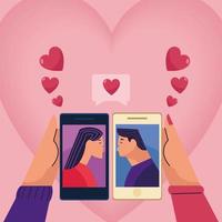 distance love relationship with smartphones vector