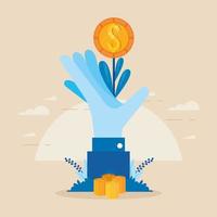 hand up and coins vector