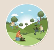 gardeners working characters vector