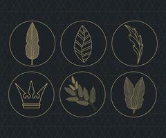 six elegant pattern emblems vector