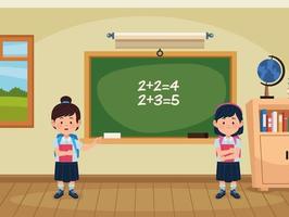 students girls in classroom vector