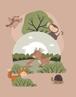 six cute woodland animals vector