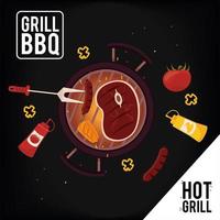 grill bbq lettering with icons vector