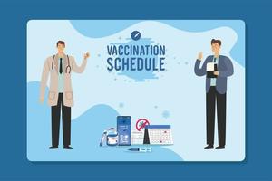 vaccination schedule lettering and doctors vector