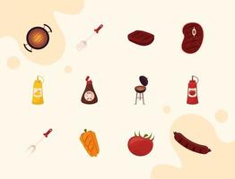 twelve grill bbq icons vector