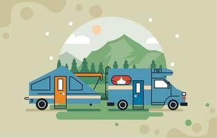 blue camper in landscape vector