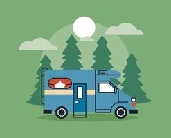 blue camper in forest vector