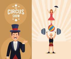 circus show lettering and artists vector