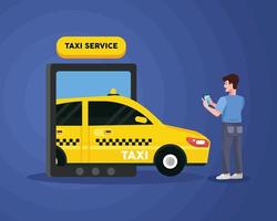 hombre con taxi en tableta vector