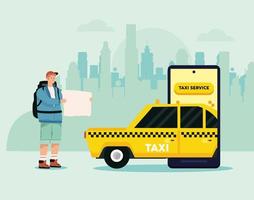 aplicación en línea para turistas y taxis vector