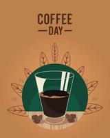 coffee day lettering with drink vector