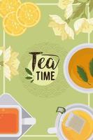 tea time lettering with oranges vector