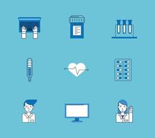 servicio médico en línea nueve iconos vector