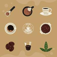 nueve deliciosos iconos de café vector