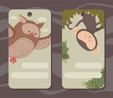 owl and monkey in labels vector