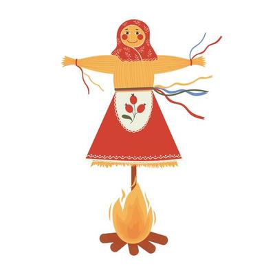 Russian traditional straw doll for burning on the feast of Maslenitsa or Shrovetide. Russian holiday Carnival.