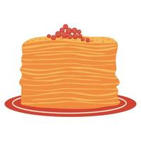 Pancakes with red caviar. Blini. Russian festive dish for Maslenitsa, Pancake week, Shrovetide. vector