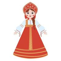 chica rusa con ropa nacional rusa, vestido y kokoshnik. vector