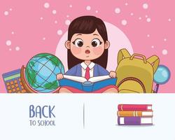little schoolgirl and books vector