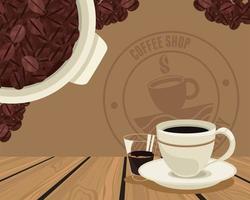 coffee shop seal and beans vector