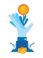 hand lifting coins vector