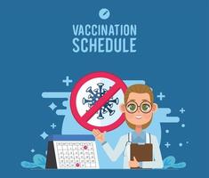 vaccination schedule lettering with doctor vector