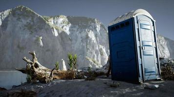 Portable mobile toilet in the beach. chemical WC cabin video