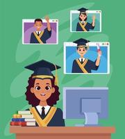 students graduates with desktop vector