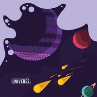 universe lettering with meteorites vector