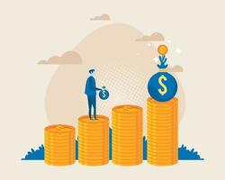 businessman in pile coins vector