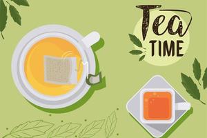 tea time lettering with cups vector