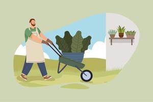 gardener with wheelbarrow vector