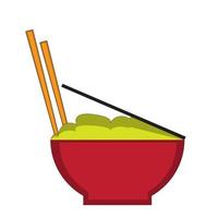 illustration vector graphics of a red bowl containing food and a pair of chopsticks