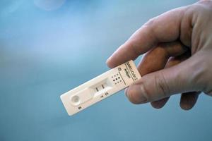 Positive test result by using rapid test device for COVID-19. photo