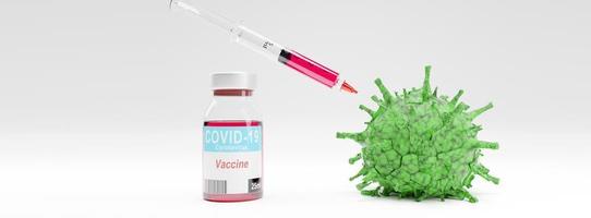 Medical syringe with a needle and a bollte with vaccine. 3D rendering photo