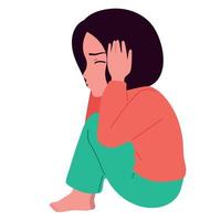 Scared, depressed, sad girl looks lonely.Vector illustration of helpless, frightened child vector