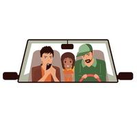 Road trip, car journey, happy people, white background vector