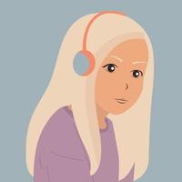 A young girl listens to music  in headphones vector